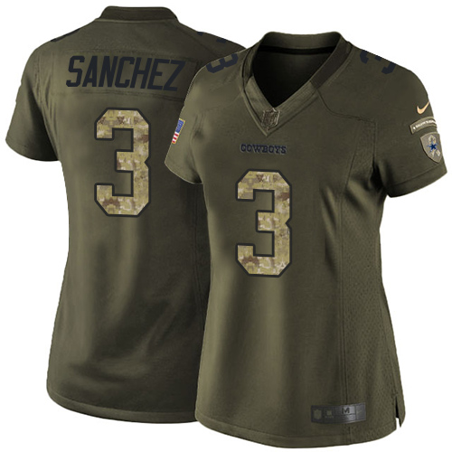 Women's Limited Mark Sanchez Nike Jersey Green - #3 Salute to Service NFL Dallas Cowboys